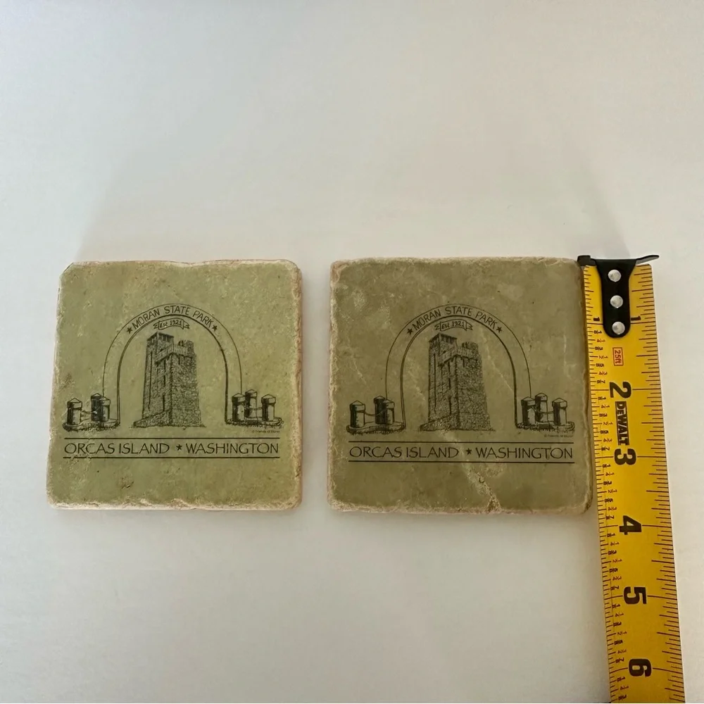 Orcas Island Washington Moran State Park Set Of Two Tumbled Marble Coasters